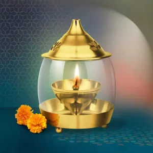 Arpan Diya - 6 Inches Akhand Deepak for Puja Arpan Diya Akhand Diya with Curved Borosilicate Glass Cover Akhand Jyoti Deepam