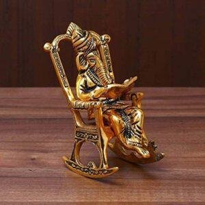Lord Ganesha Sitting On Chair | Metal Idol Hindu God Of Luck | Home Temple Decor Wedding Gift
