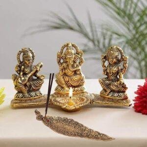 Metal Antique Ganesh laxmi Saraswati Idol Murti