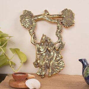 Metal Krishna Radha statue wall hanging wall decor showpiece.