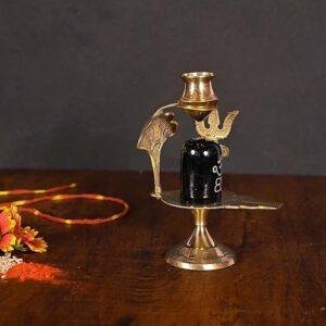 Brass Lord Shiva Linga Lingam Shivling Statue Shesnag Trishul with Brass Matki for Hindu Festive Pooja Puja Sculpture Items Shivling Showpiece
