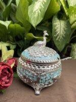 Enamel Round Peacock Sugar Pot