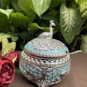 Enamel Round Peacock Sugar Pot