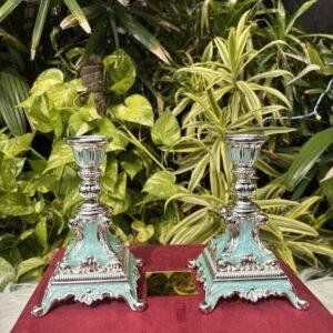 Enamel Candle Stand Pair