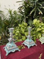 Enamel Candle Stand Pair
