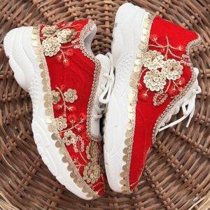 Regal Red Bridal Embroidered Sneakers